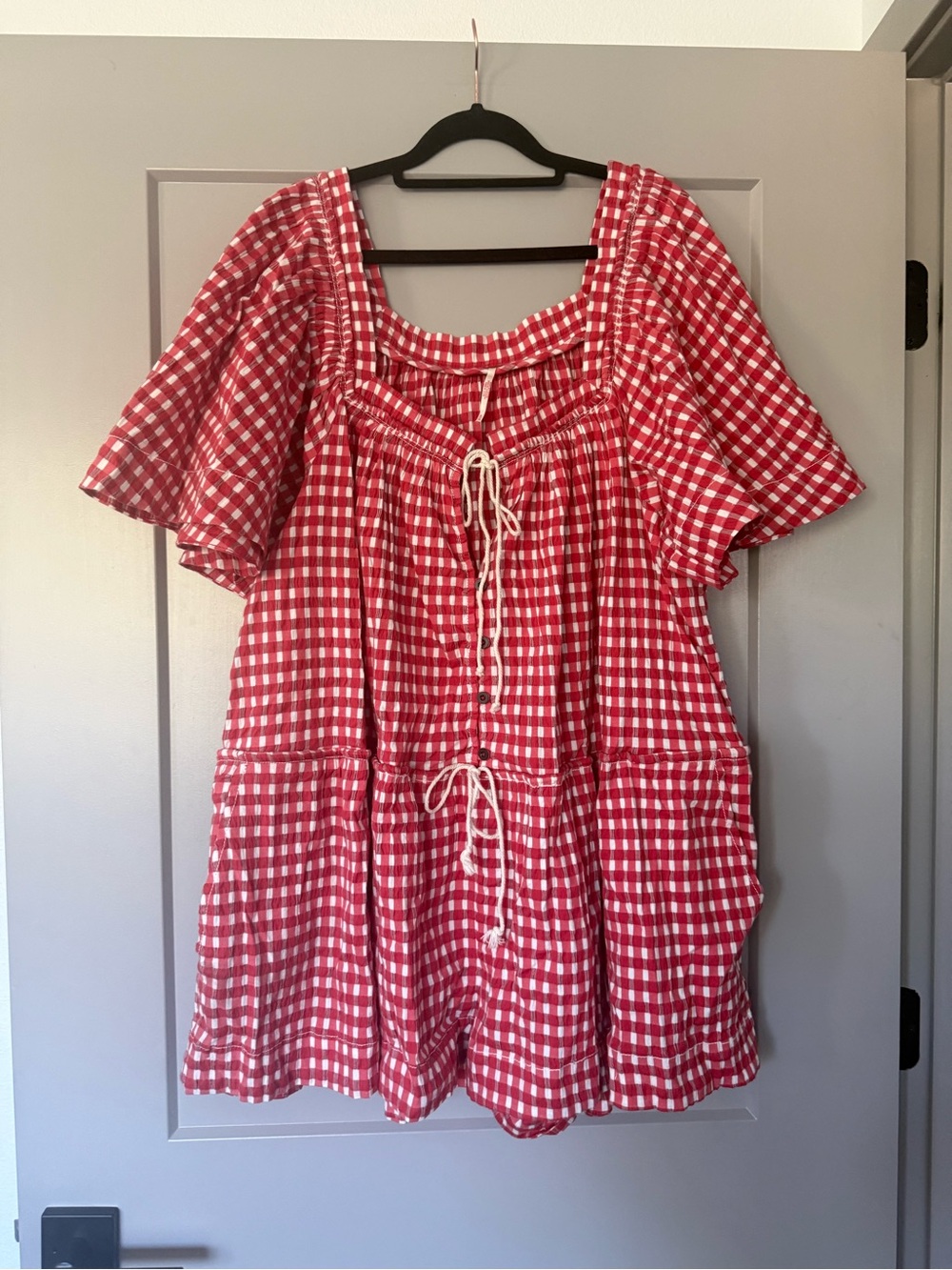 Free People Red Gingham Short Jumpsuit Romper - Picture 4 of 15